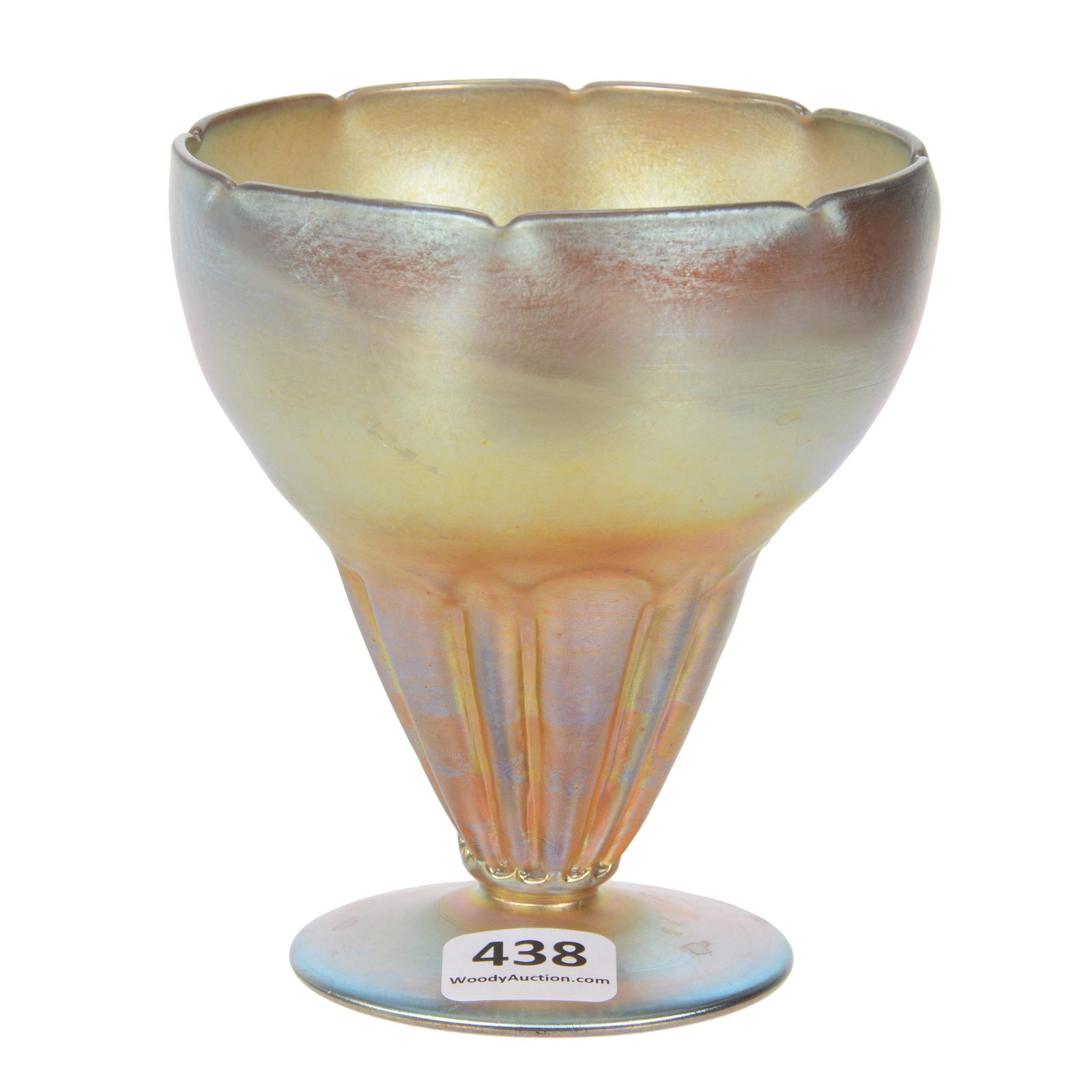 Pedestal Vase, Signed Nash #543 Art Glass: Pedestal Vase, Signed Nash #543 Art Glass, 4.25" x 3.75", Gold Iridescence, Nice Form And Color, Dr. Peter And Grace Jochimsen.