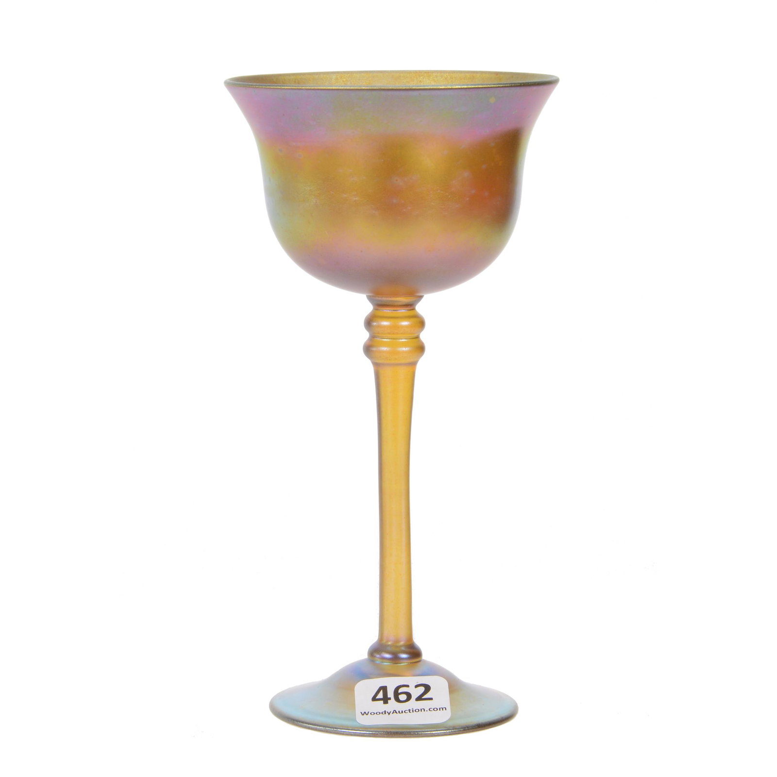 Wine Stem, Signed LCT-Favrile Art Glass: Wine Stem, Signed LCT-Favrile Art Glass, 6" x 3", Gold Iridescent, Dr. Peter And Grace Jochimsen.