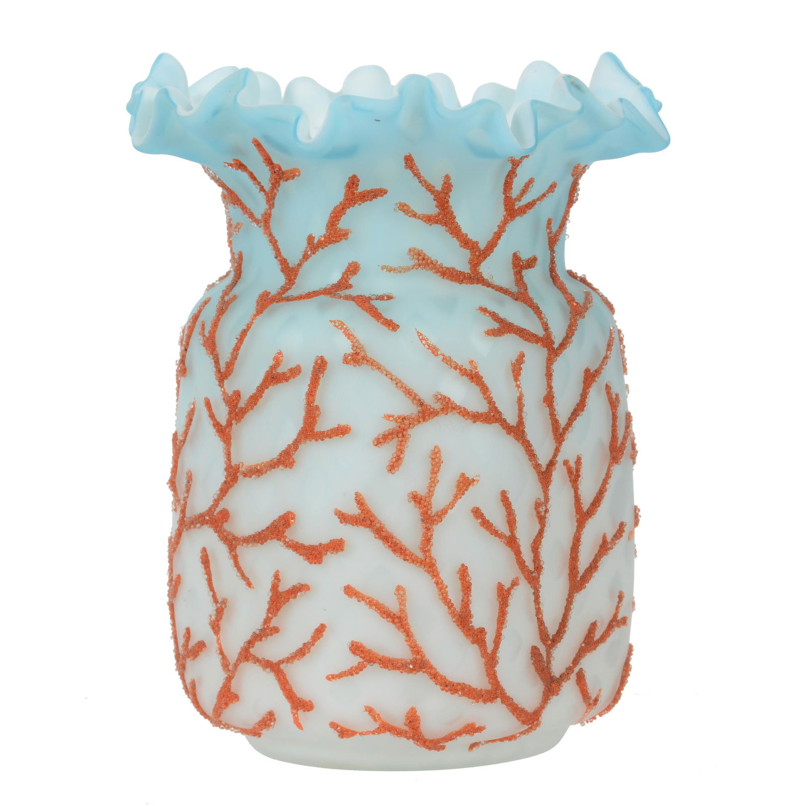 Vase, Blue Satin Diamond Quilted MOP Art Glass (1 of 3)