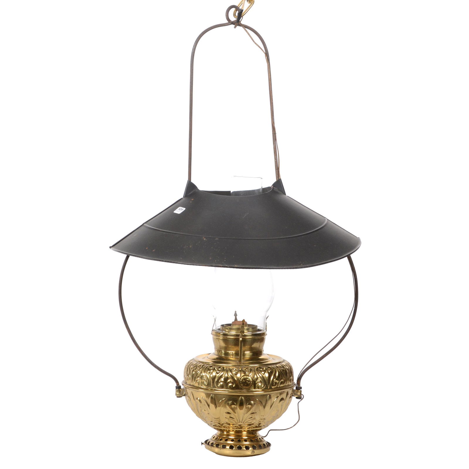 Hanging Saloon Lamp, Embossed Brass Body (1 of 3)