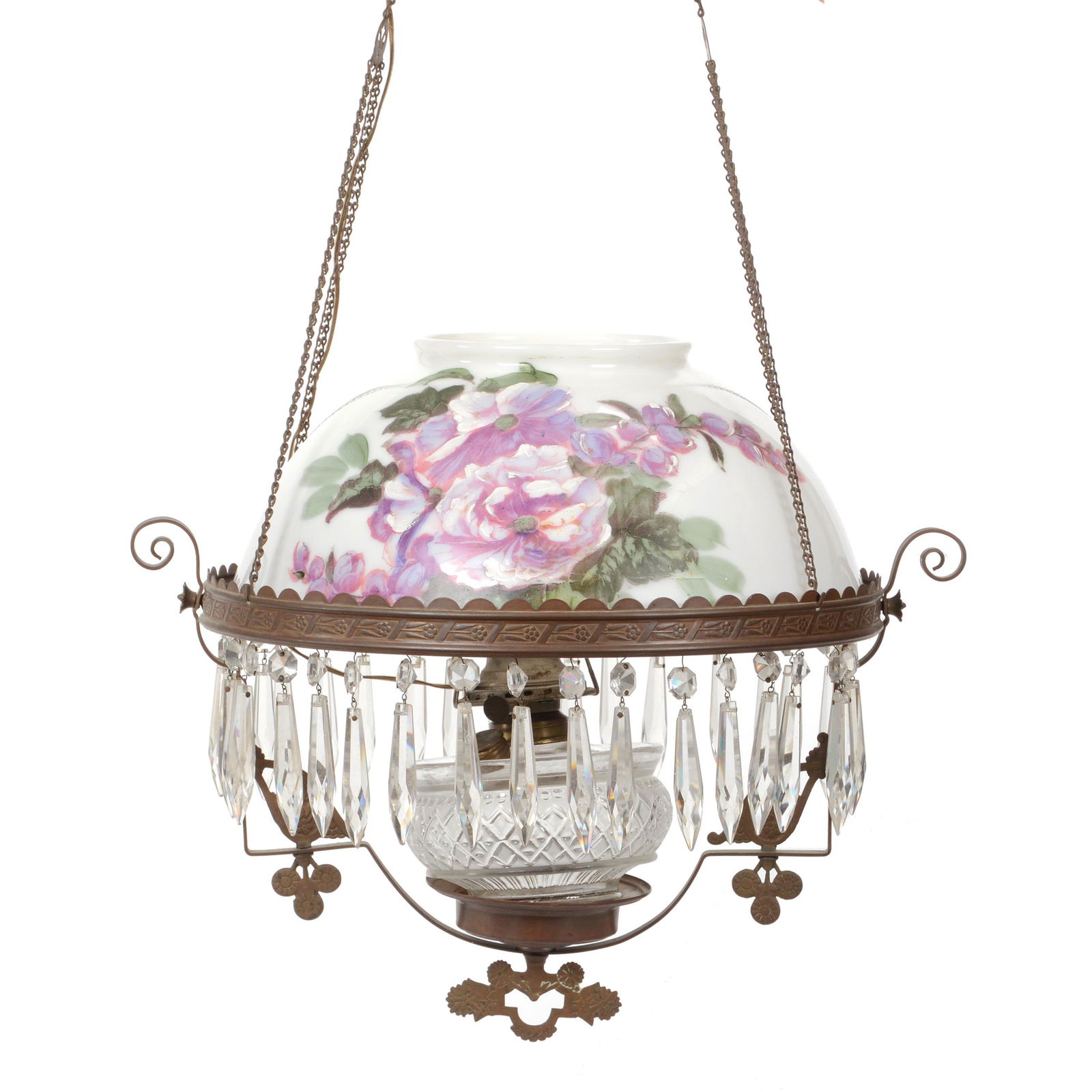 Hanging Parlor Lamp, Milk Glass Shade (1 of 3)