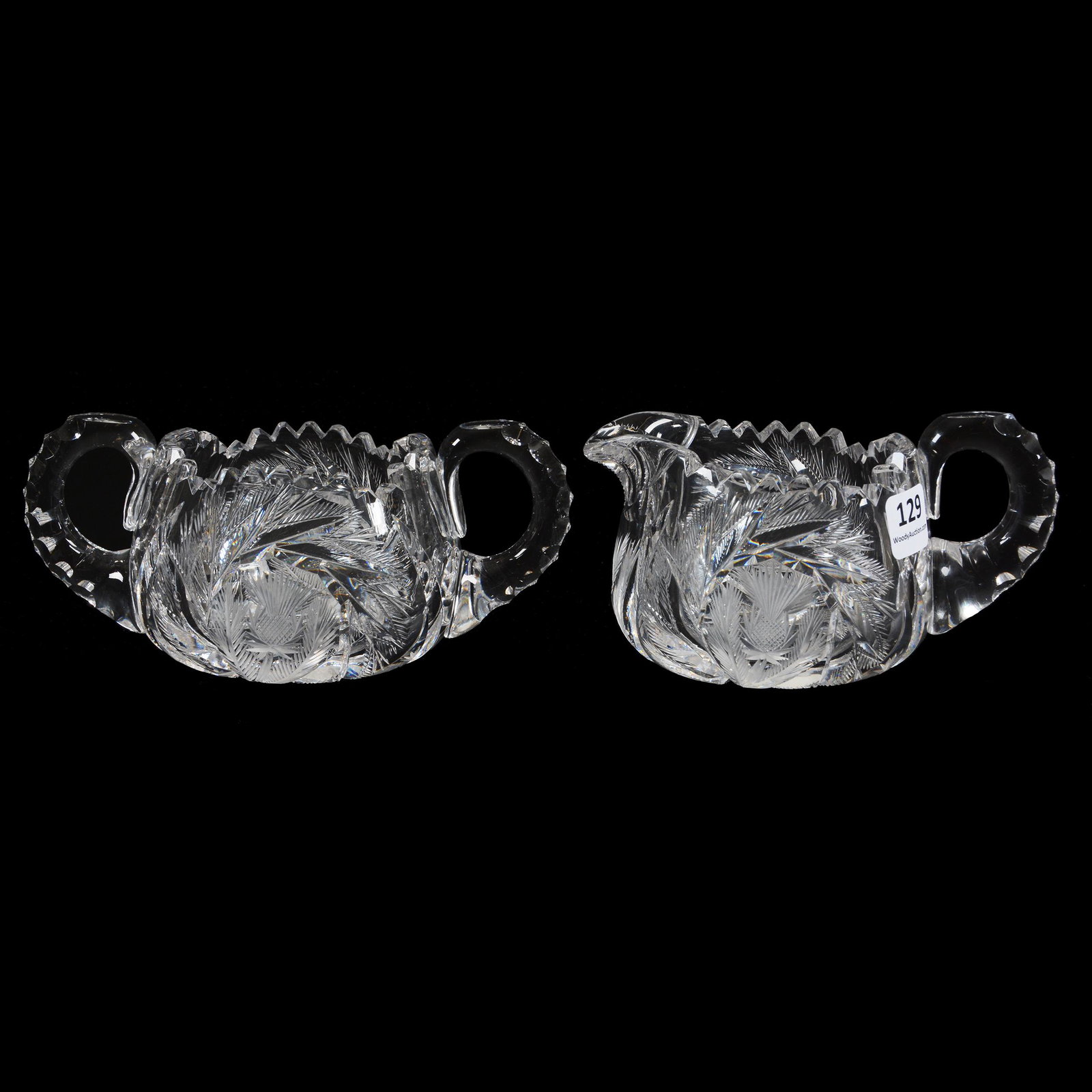 Creamer And Sugar, ABCG, Thistle Motif: Creamer And Sugar, ABCG, Thistle Motif, 2.75", Designed W.C. Anderson, Triple Notched Handles, Inside Rim Chip, Patricia And Vance White Collection. 10% Of The Proceeds From This Item Will Go To The L