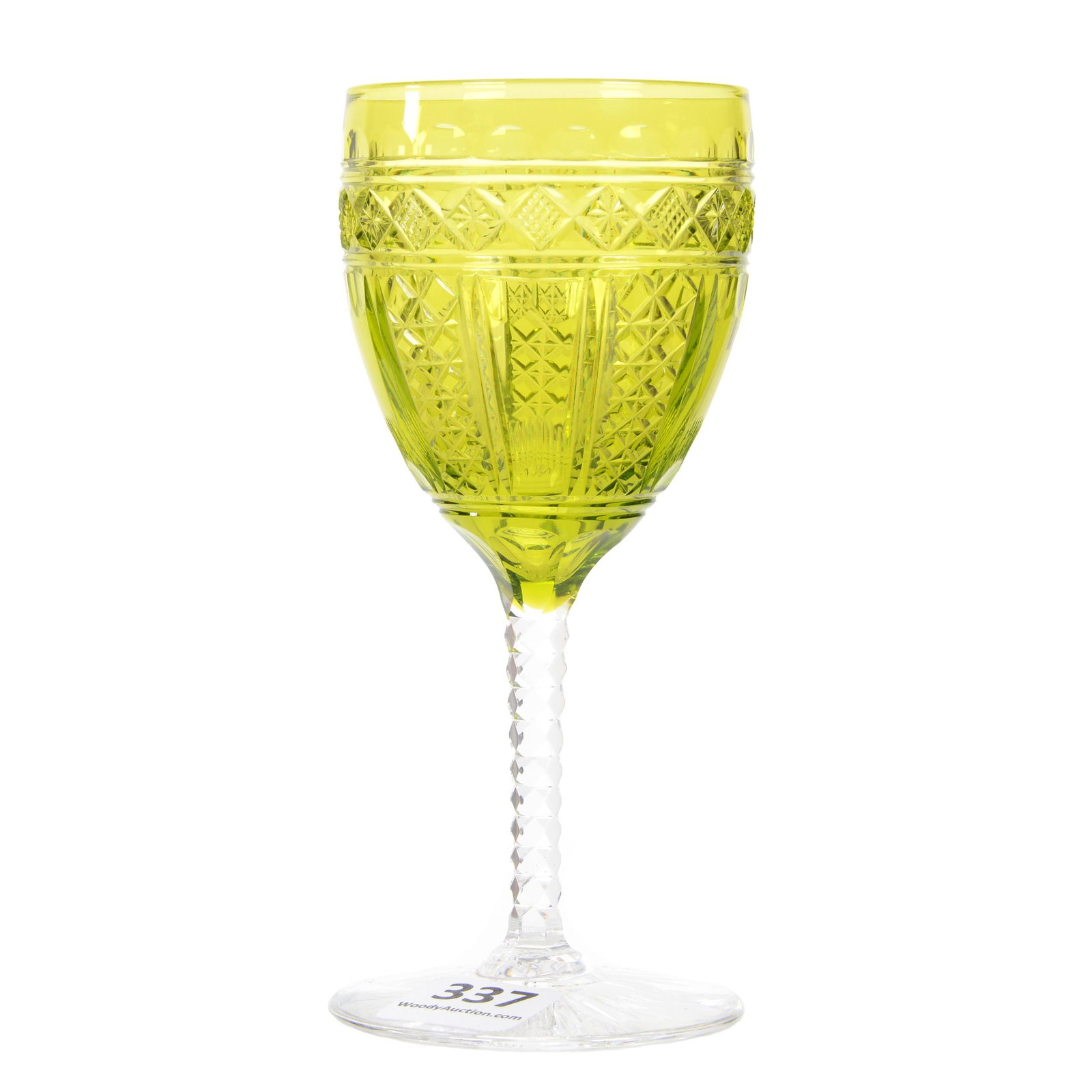 Wine Stem, BPCG, Solid Green Bowl: Wine Stem, BPCG, Solid Green Bowl, 5" x 2.25", Lancelot Pattern By Val St. Lambert, Circa 1925, Clear Stem And Foot, MO Private Collection.