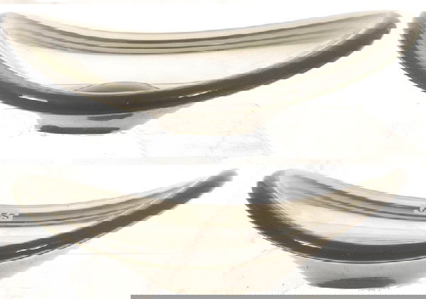 (2) 10 1/2" HOLMEGAARD ART GLASS FREE FORM BOWLS: (2) 10 1/2" HOLMEGAARD ART GLASS FREE FORM BOWLS - CLASSIC DESIGN DONE BY LUTKEN - SMOKEY GLASS - DATED 1960