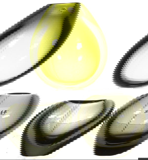 (3) 4 1/2" HOLMGAARD SWEDISH FREE FORM ART GLASS V: (3) 4 1/2" HOLMGAARD SWEDISH FREE FORM ART GLASS VASES - (2) SMOKE COLORING, CA. 1960 & 1961 - (1) 7" GREEN, CA. 1970'S - DESIGNED BY PER LUTKEN