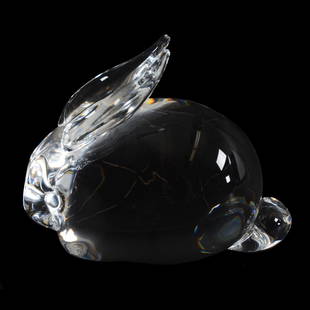 Figurine Signed Steuben Solid Crystal, "Cottontail": Figurine Signed Steuben Solid Crystal, "Cottontail", 4.25" x 5.5", Model #8151, Private Collection. UPDATED 11-18-21: One Ear Has A Chip.