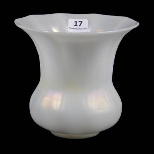 Vase Unmarked Steuben Alabaster Art Glass: Vase Unmarked Steuben Alabaster Art Glass, 4.75" x 5", Optic Rib Design, Nice Color, Collection of David Halsted, Kansas
