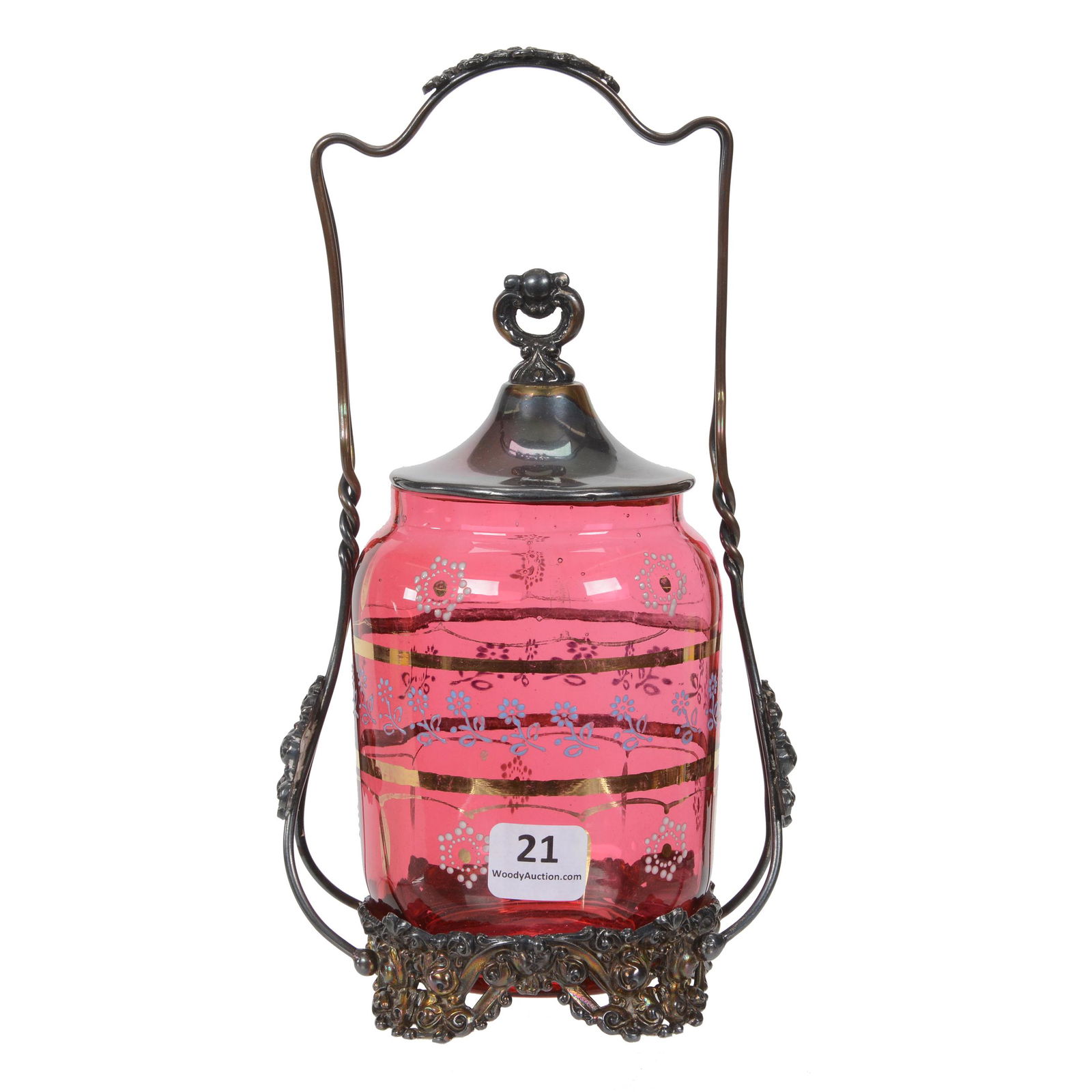 Pickle Castor, Cranberry Insert With Stencil Decor (1 of 4)