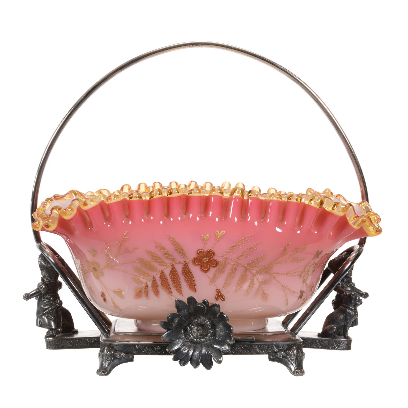 Victorian Brides Basket, Cased Peachblow Bowl (1 of 5)