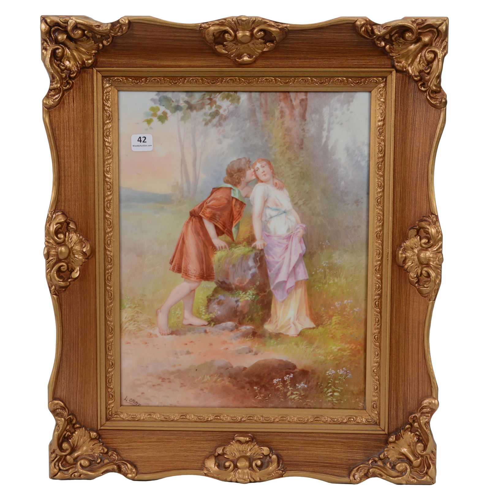 Plaque, Unmarked French Porcelain, Courting Scene (1 of 2)