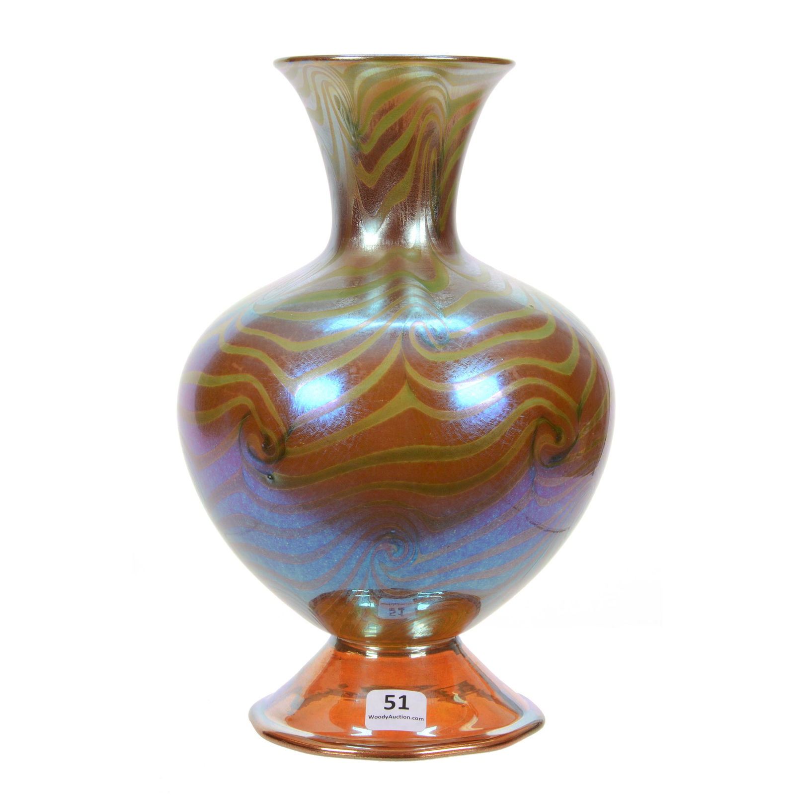 Pedestal Vase Signed Durand, Gold Iridescent (1 of 3)