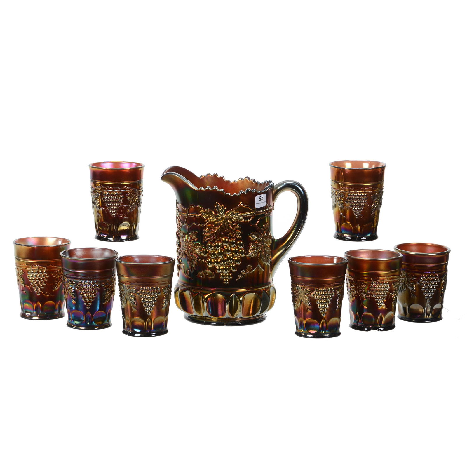 Water Set, Carnival Glass Grape & Cable By Northwood (1 of 6)