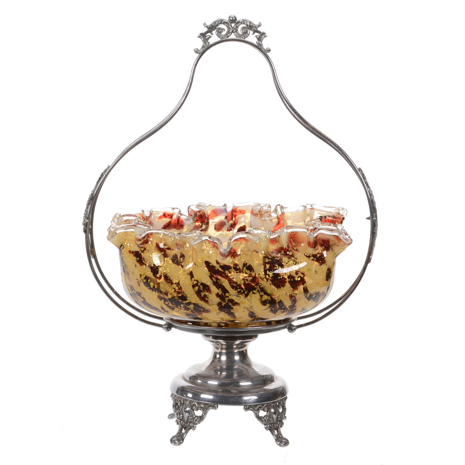 Brides Basket, Tortoise Shell Art Glass Bowl (1 of 4)