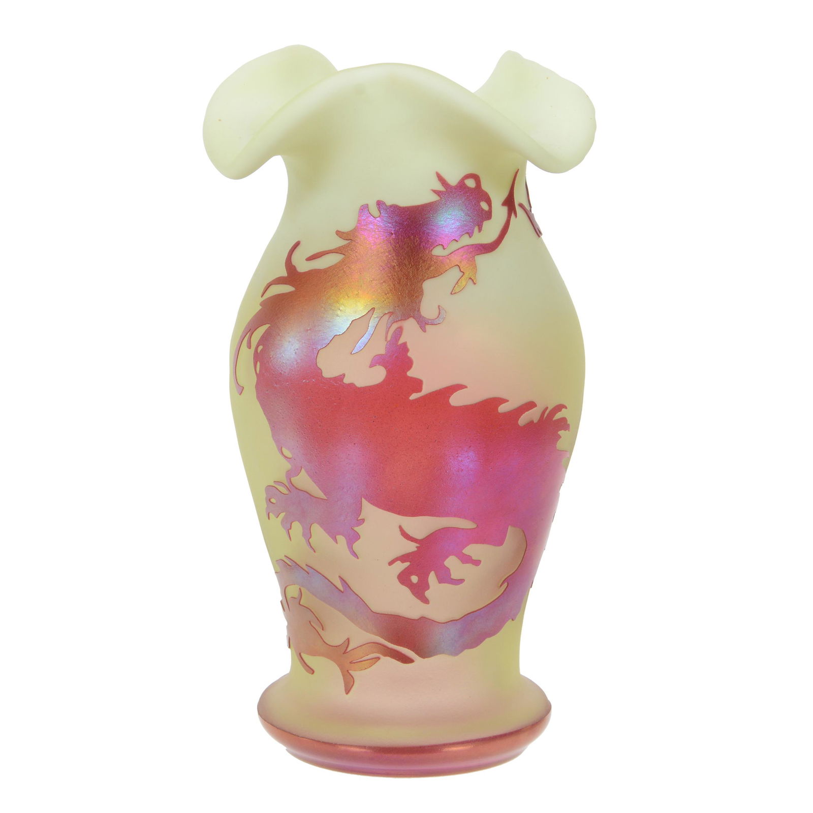 Vase, Marked Gibson Cameo, Custard, Dragon Decor (1 of 3)