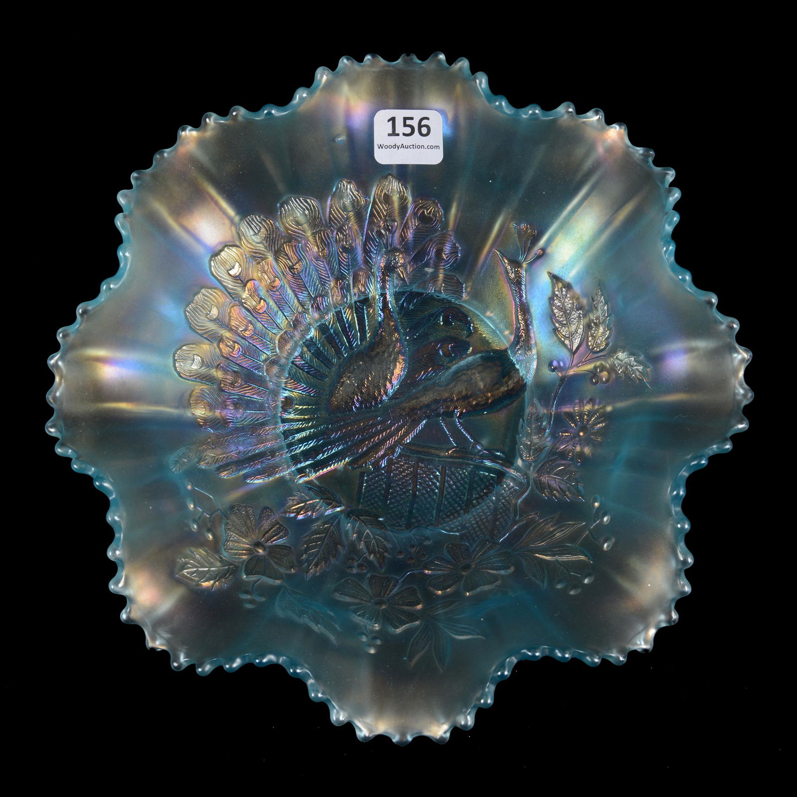 Bowl, Carnival Glass, Northwood Peacocks On Fence (1 of 2)