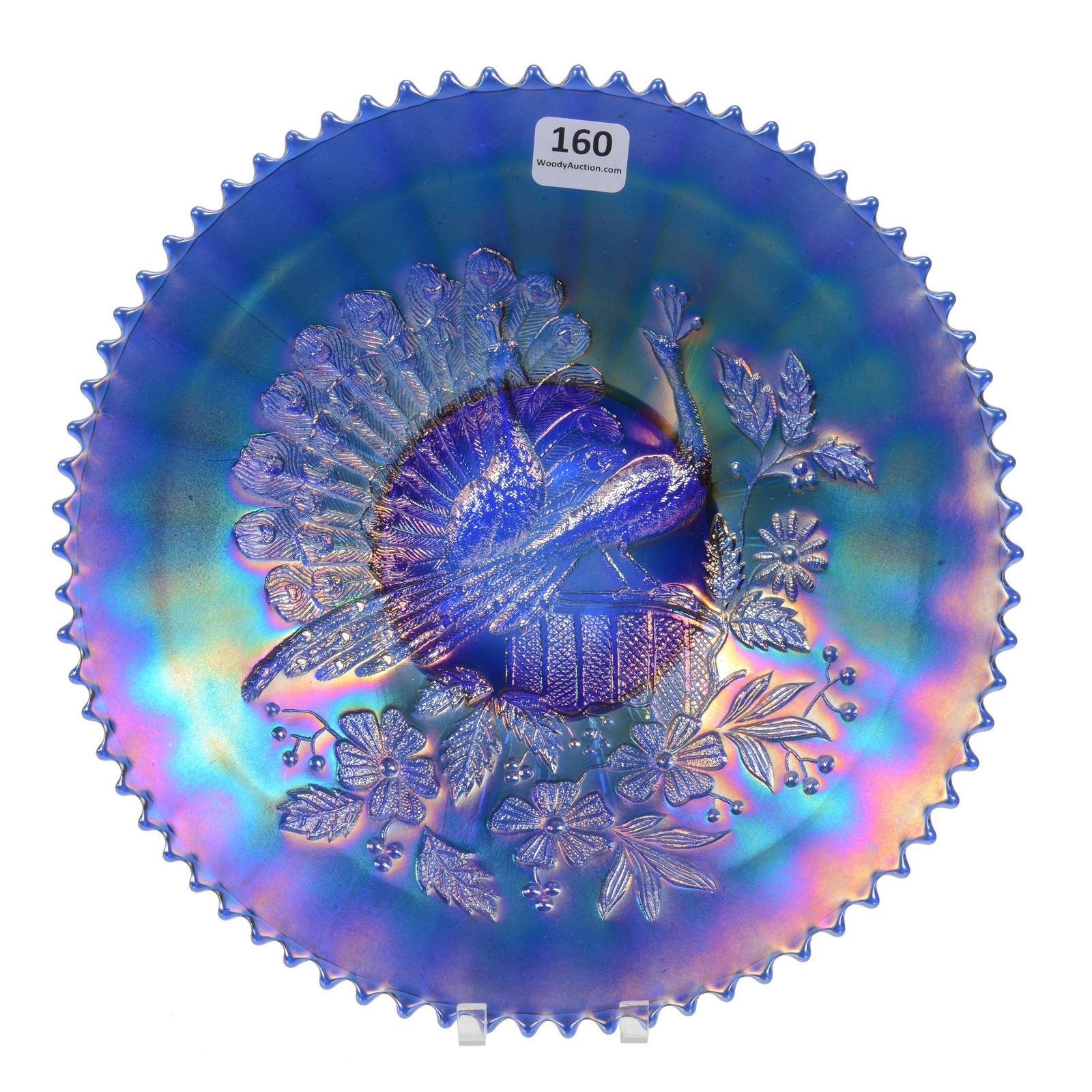 Plate, Carnival Glass, Northwood Peacocks On Fence (1 of 2)