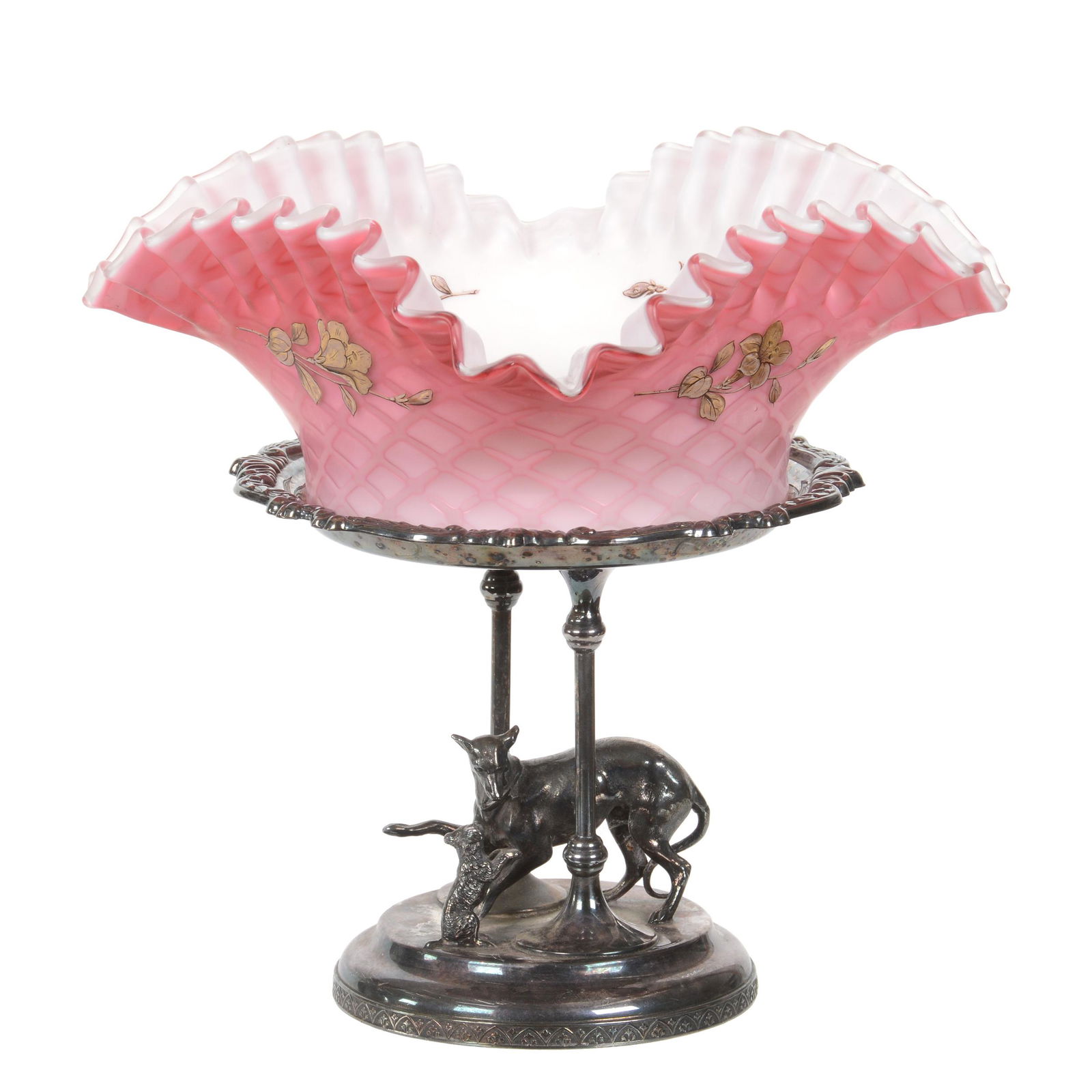 Brides Basket, Pink Diamond Quilted MOP Art Glass (1 of 4)