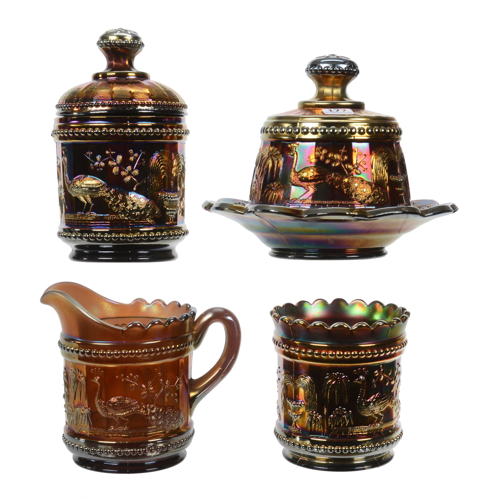 Table Set, Carnival Glass, N Peacock At Fountain (1 of 3)