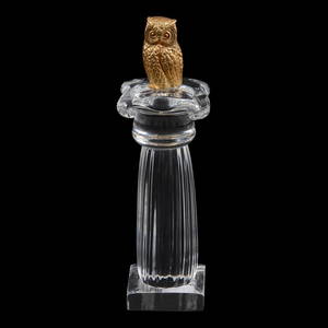 Sculpture Signed Steuben, Solid Crystal & 18k Gold