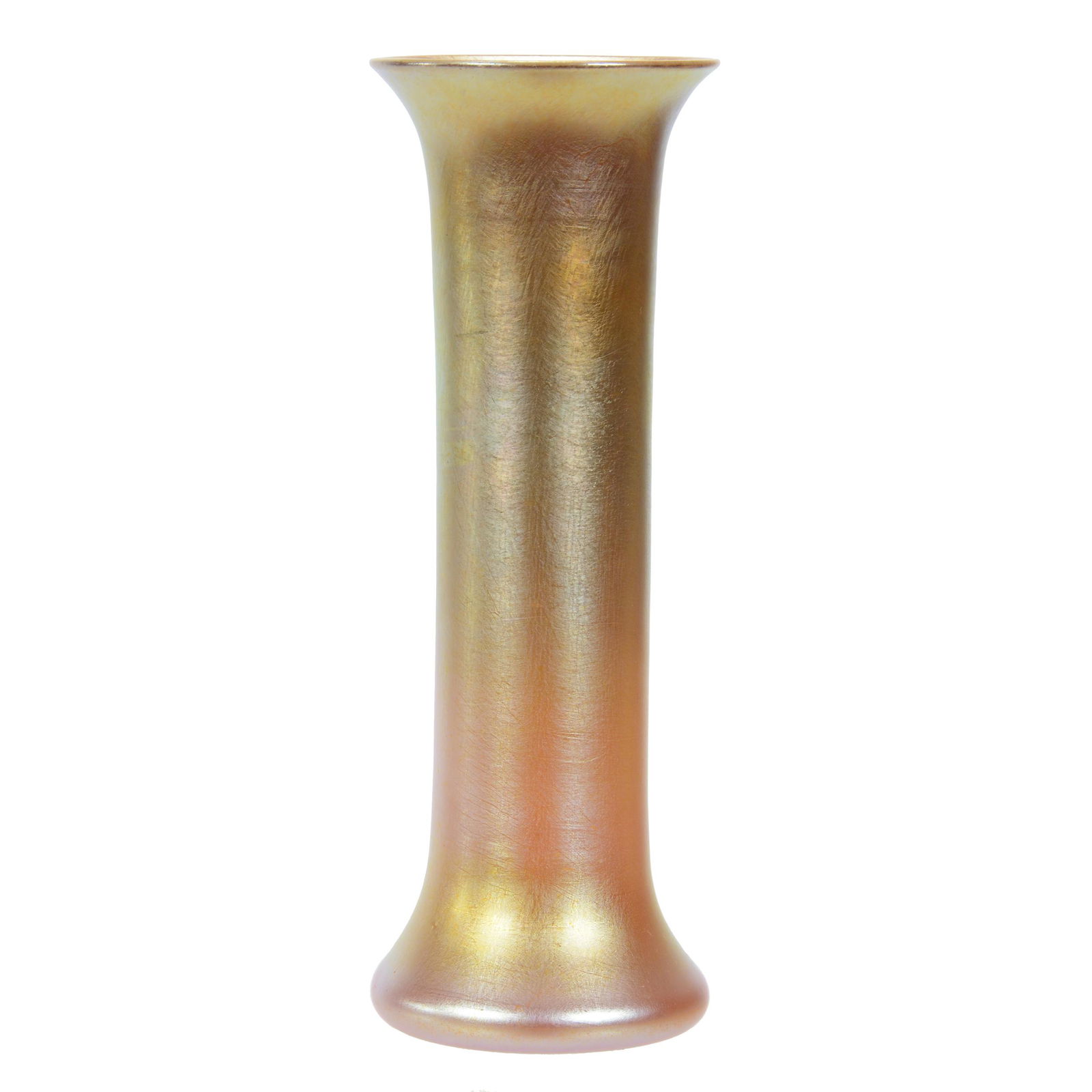 Vase, Unmarked Steuben Gold Aurene Art Glass: Vase, Unmarked Steuben Gold Aurene Art Glass, 7.75" x 2.75", Private Collection