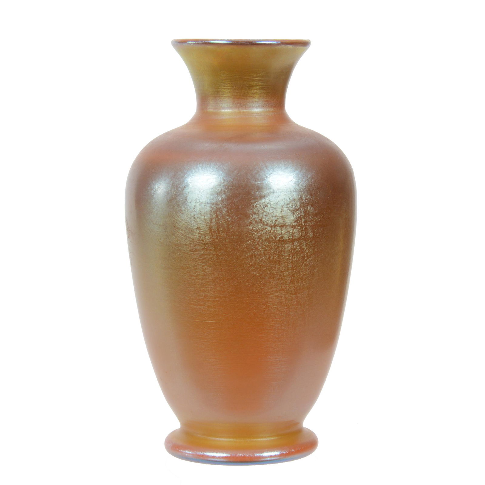 Vase, Unmarked Steuben Gold Aurene Art Glass: Vase, Unmarked Steuben Gold Aurene Art Glass, 7" x 3.75", Private Collection