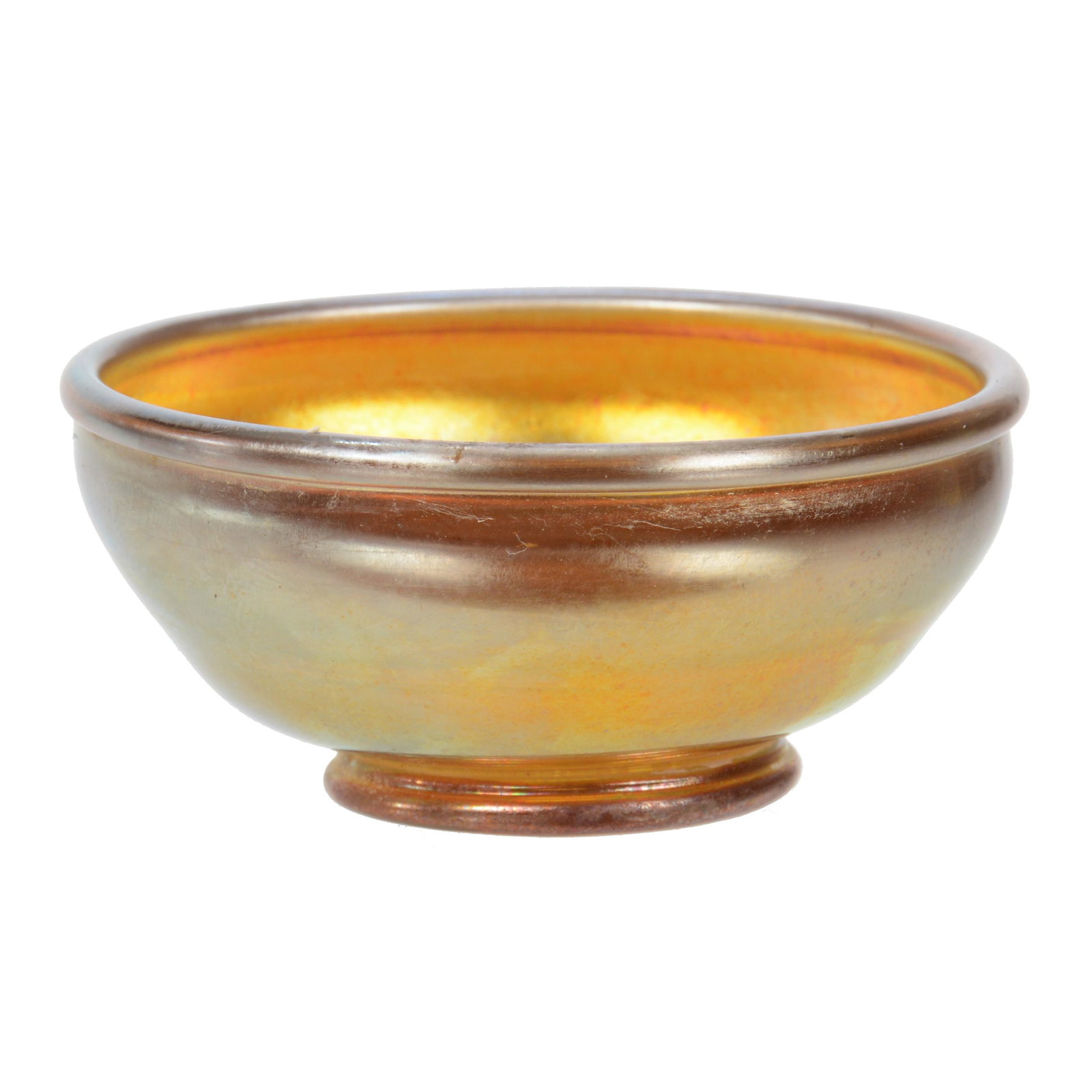 Salt Cellar Signed LCT Art Glass: Salt Cellar Signed LCT Art Glass, 1.25" x 2.5", Gold Iridescence, Collection of David Halsted, Kansas