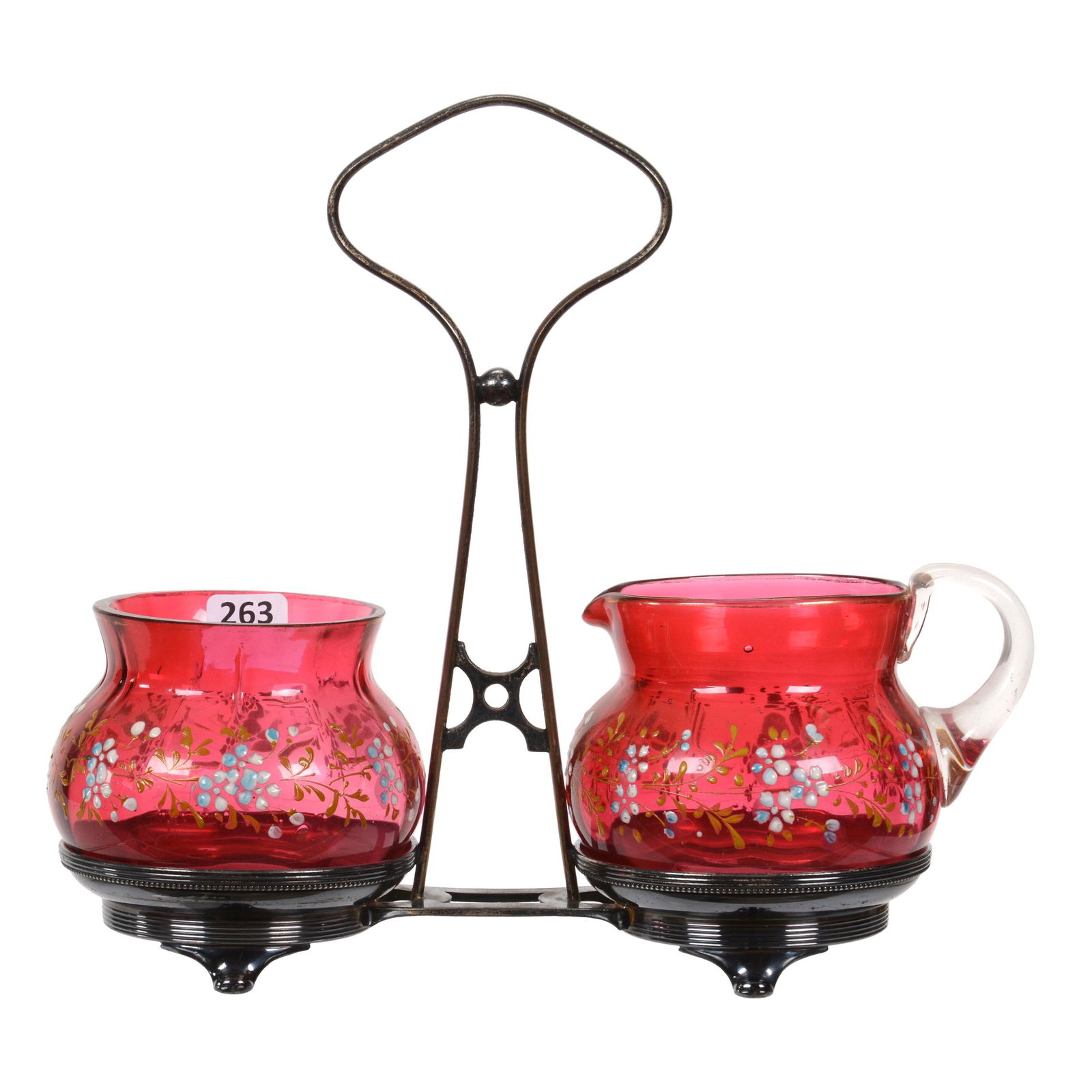 Victorian Creamer & Sugar Set, Cranberry Art Glass (1 of 4)