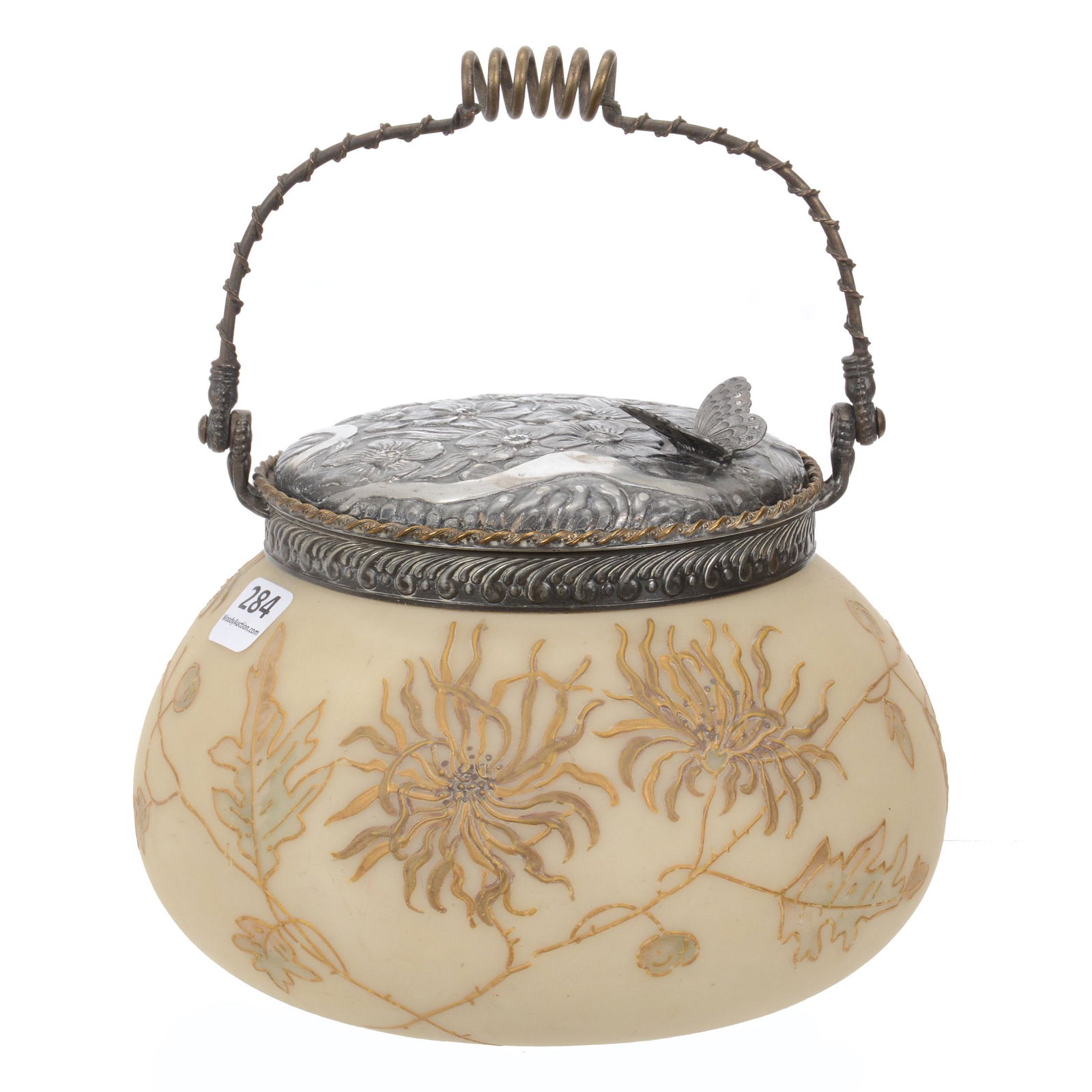 Biscuit Jar Marked "Crown Milano 520" Art Glass (1 of 3)