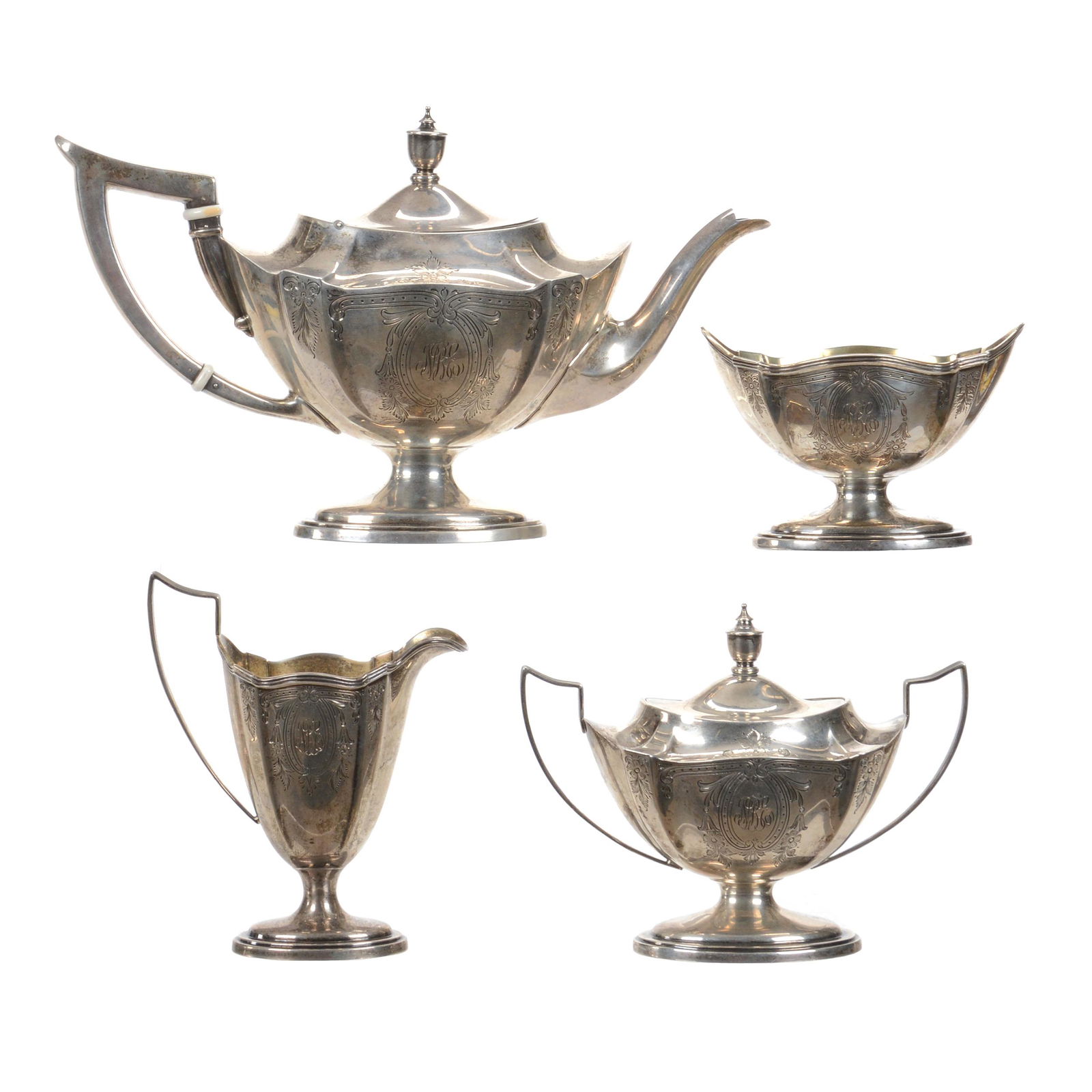 Tea Set, Four Piece Gorham Sterling Plymouth Pattern (1 of 5)