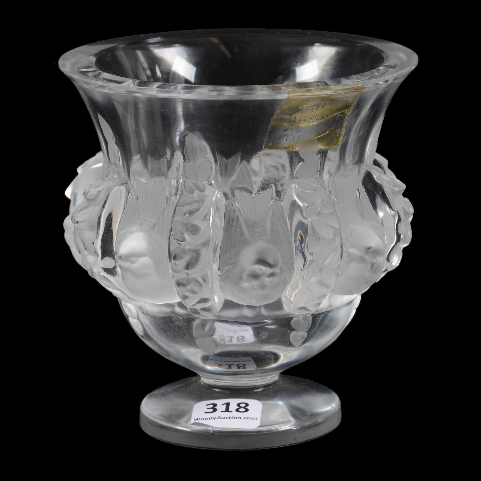 Pedestal Vase Signed Lalique France: Pedestal Vase Signed Lalique France, 4.75" x 4.5", Dampierre Pattern, Collection of David Halsted, Kansas