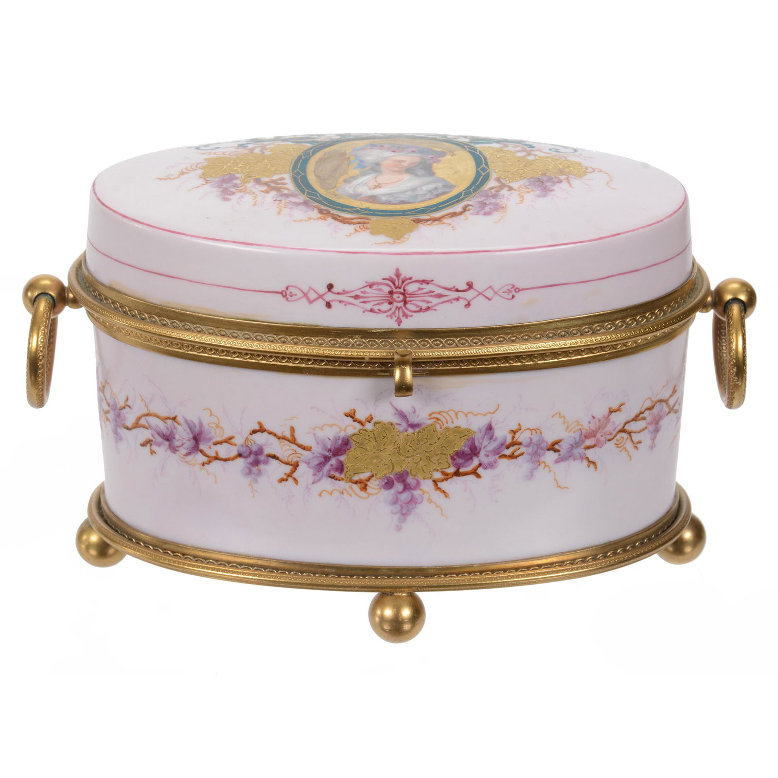 Oval Hinged Box, Decorated Porcelain (1 of 5)