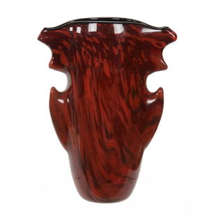 Contemporary Glass Sculpture Titled "Aerolith": Contemporary Glass Sculpture Titled "Aerolith", 15" x 12" x 6", Cased Venetian Red Art Glass, Vase Signed Bernard Katz, Dated 2004, Selling With A Certificate Of Authenticity Dated 2013, Private Colle