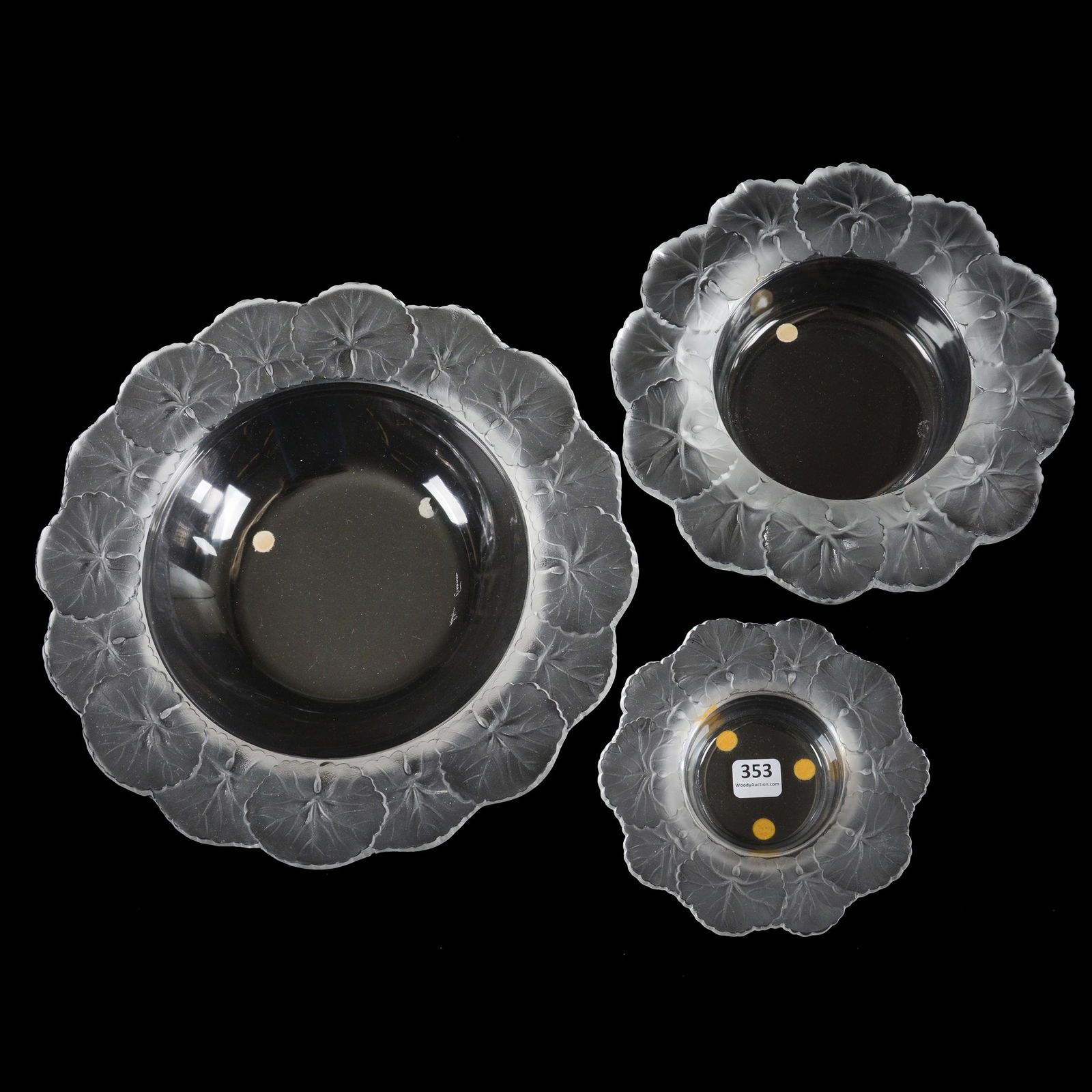 (3) Bowls Signed Lalique France, "Honfleur" Design (1 of 3)