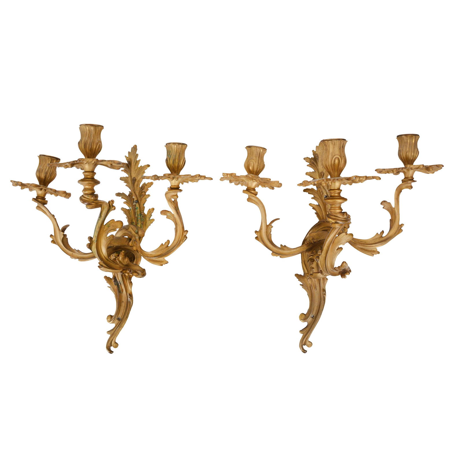 Pair Bronze Wall Mount Candelabra, Art Nouveau (1 of 3)