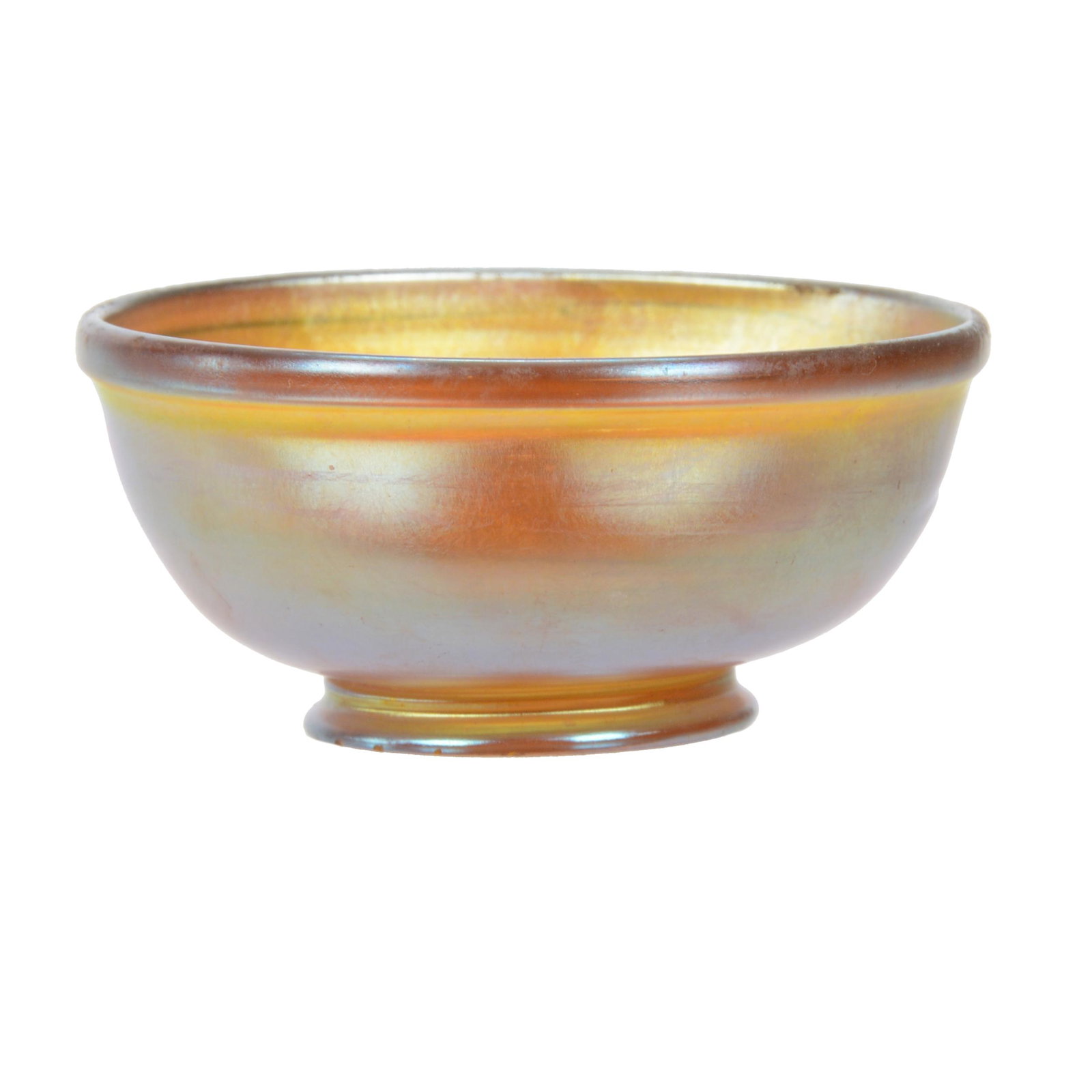 Salt Cellar Signed LCT Favrile Art Glass: Salt Cellar Signed LCT Favrile Art Glass, 1.25" x 2.5", Gold Iridescent, Nice Form, Collection of David Halsted, Kansas