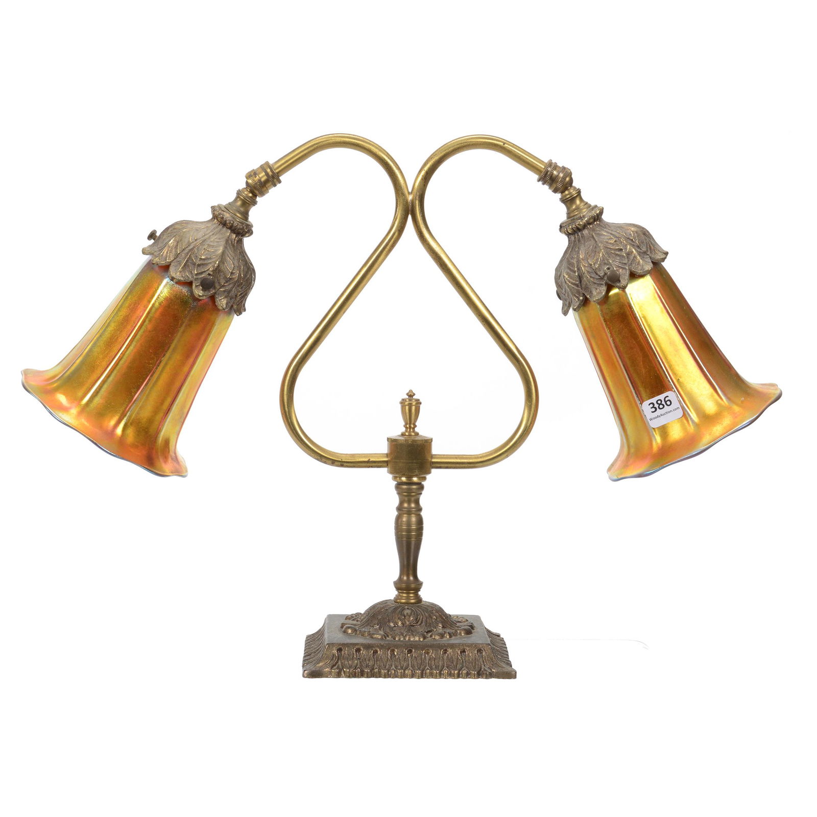 Double Desk Lamp, Steuben Art Glass Shades (1 of 5)