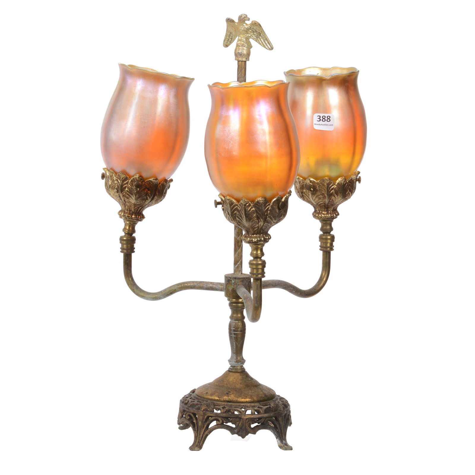 Desk Lamp, Three Light, Signed Steuben Shades (1 of 3)