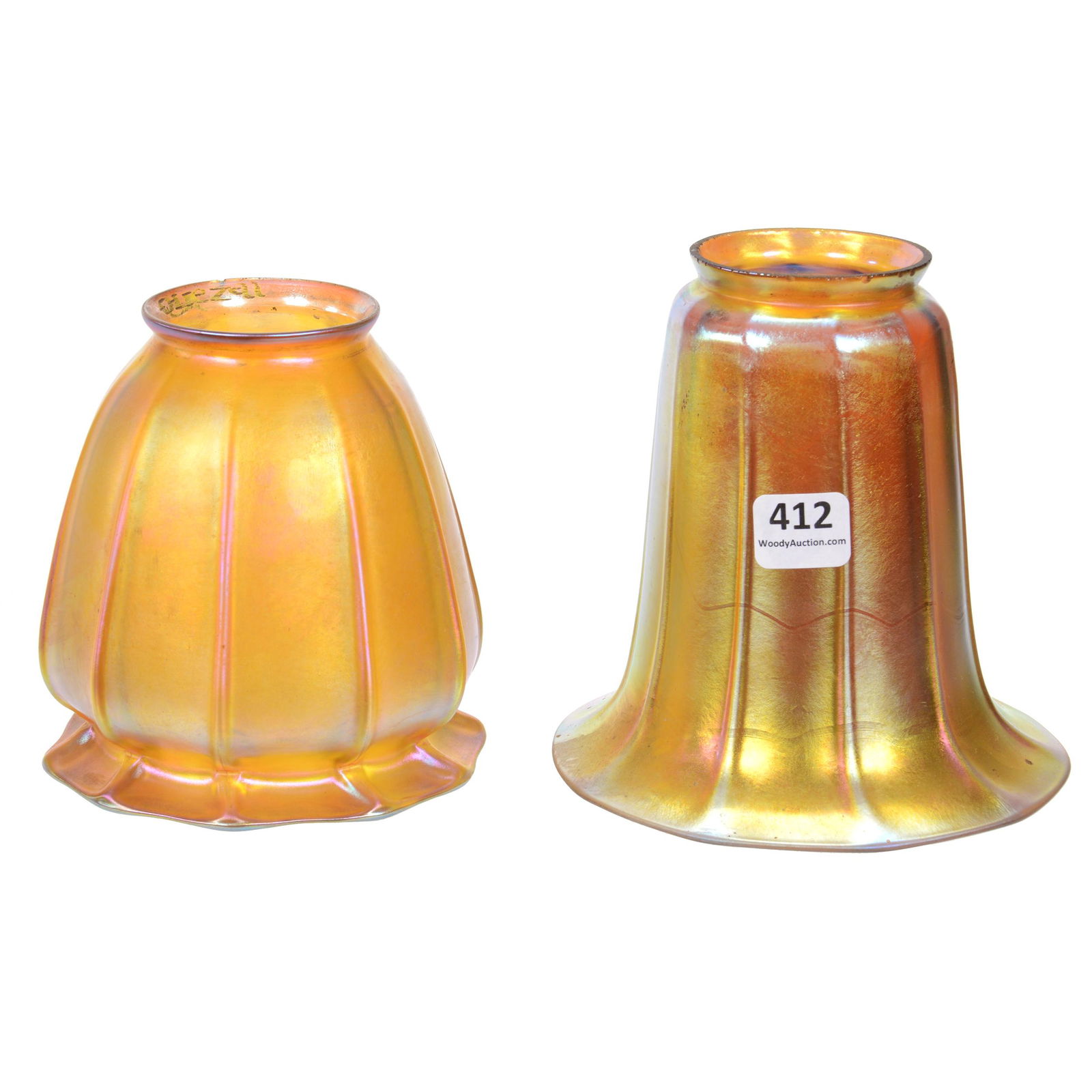 (2) Light Shades, Gold Iridescent Art Glass (1 of 3)