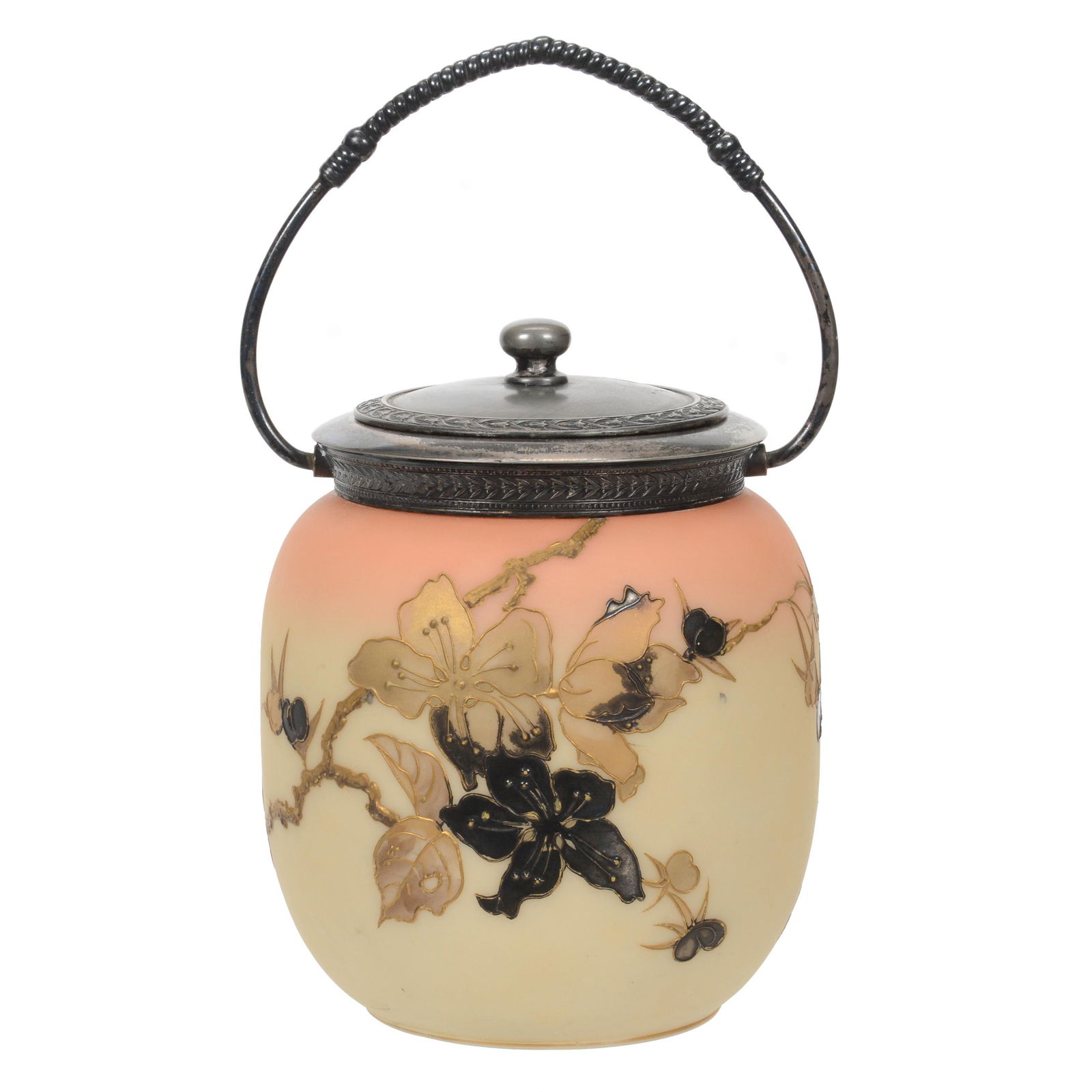 Biscuit Jar Marked "Crown Milano #2585" Art Glass (1 of 3)