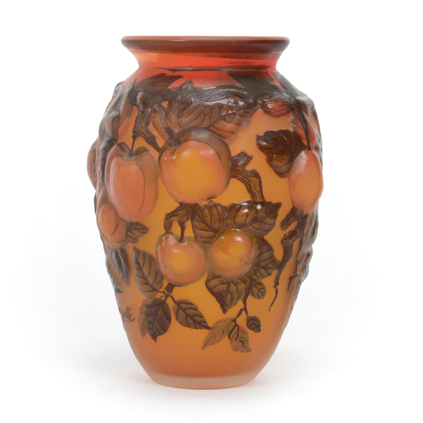 Vase, Modern Reproduction Marked Tip Galle: Vase, Modern Reproduction Marked Tip Galle, 10.5" x 7", Blown Mold, Apple Decor, Private Collection, TX.