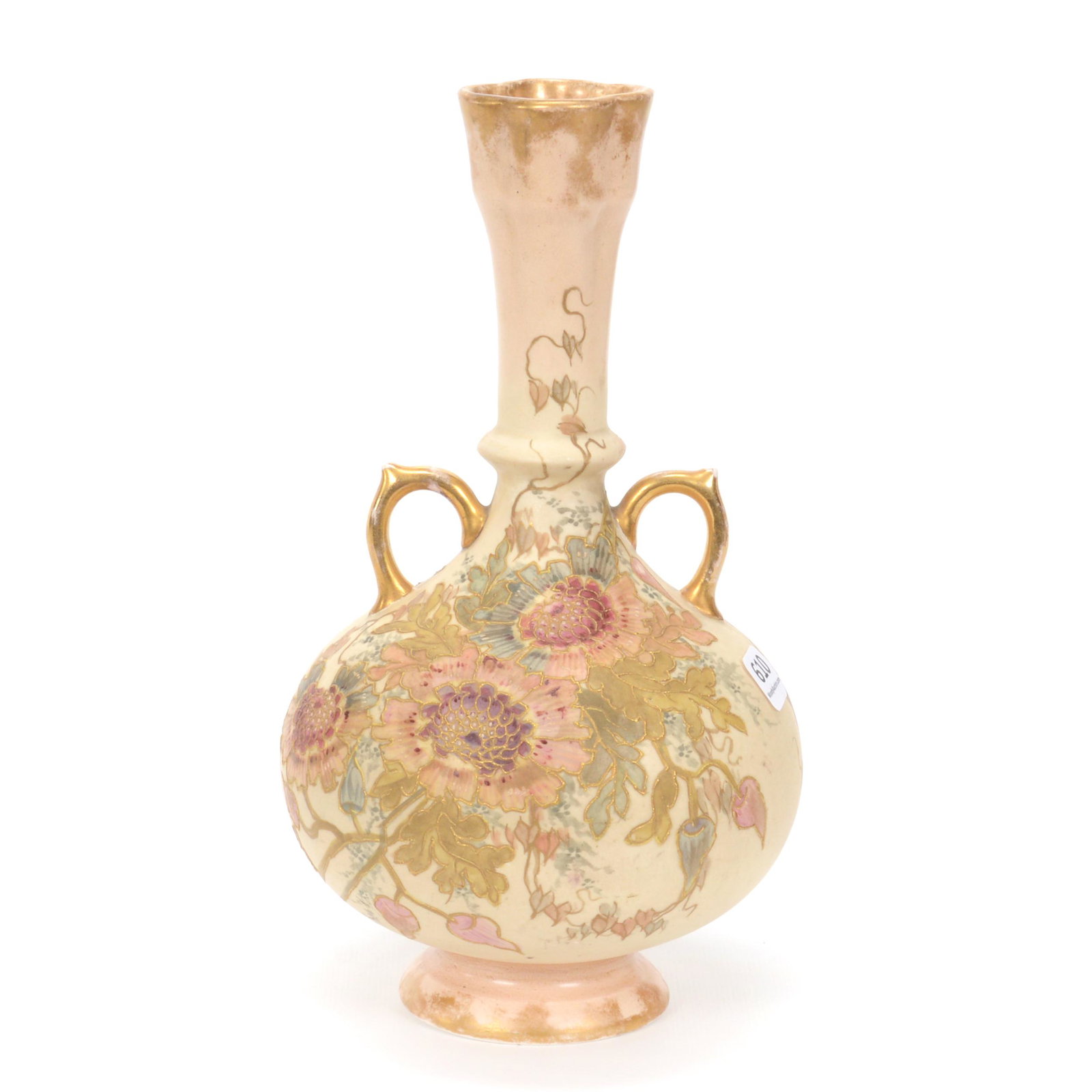 Vase, Two Handles, Marked Royal Bonn: Vase, Two Handles, Marked Royal Bonn, 10" x 5.25", Cream Tones With Colorful Floral Decor, Private Collection, TX.
