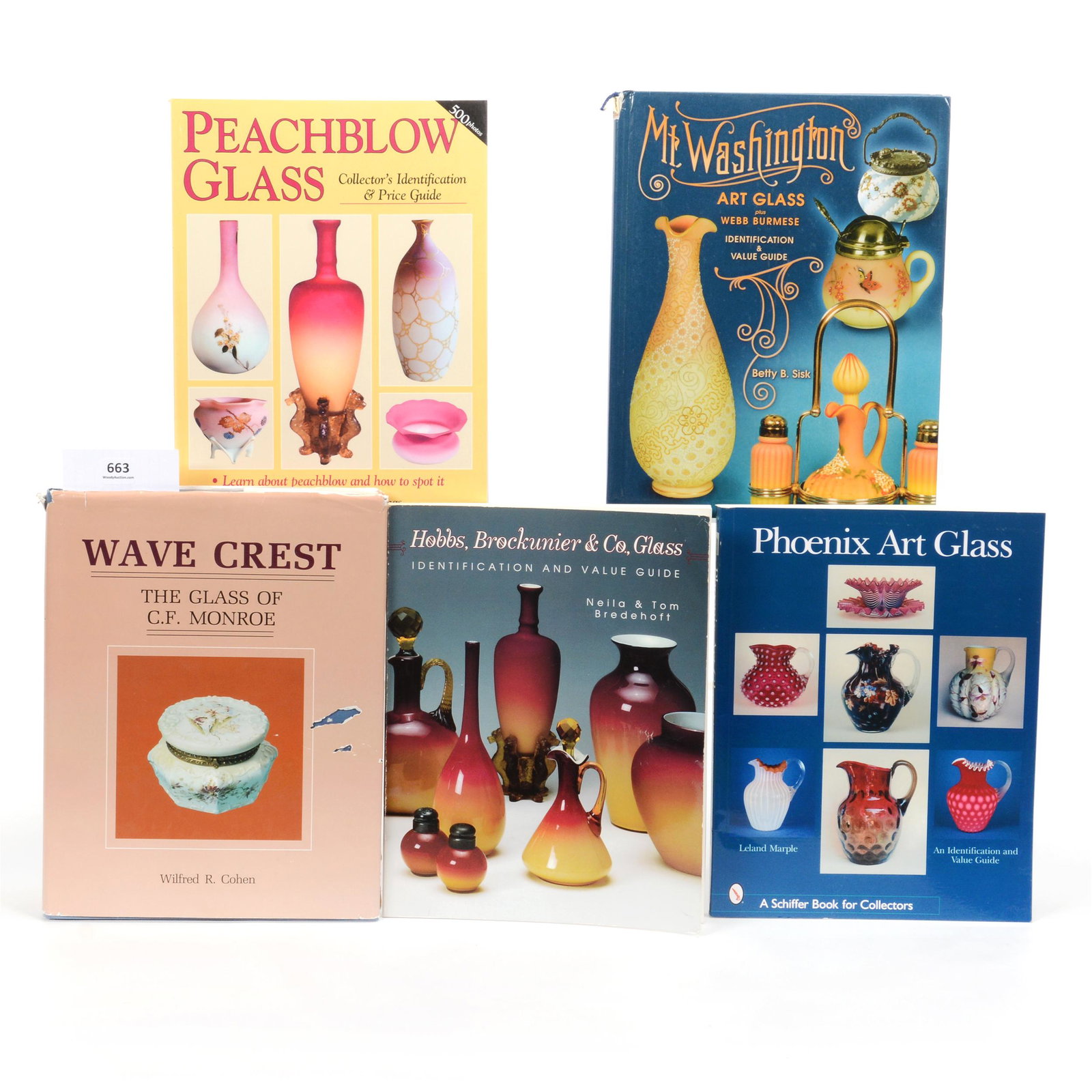 (5) Books: (5) Books, (1) Wave Crest The Glass Of C.F. Monroe By Wilfred R. Cohen, 1987, (1) Phoenix Art Glass By Leland Marple, 2004, (1) Hobbs, Brockunier And Co., Glass By Neila And Tom Bredehoft, 1997, (1) P