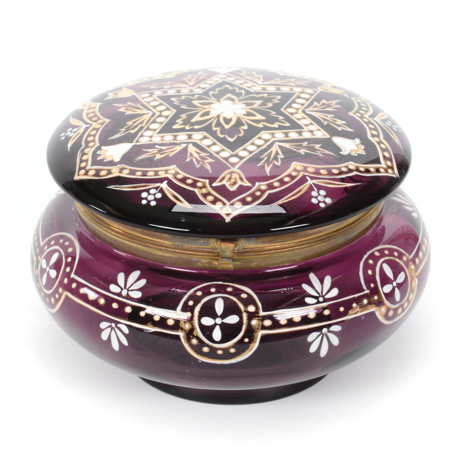 Dresser Box, Solid Amethyst Decorated Art Glass (1 of 3)