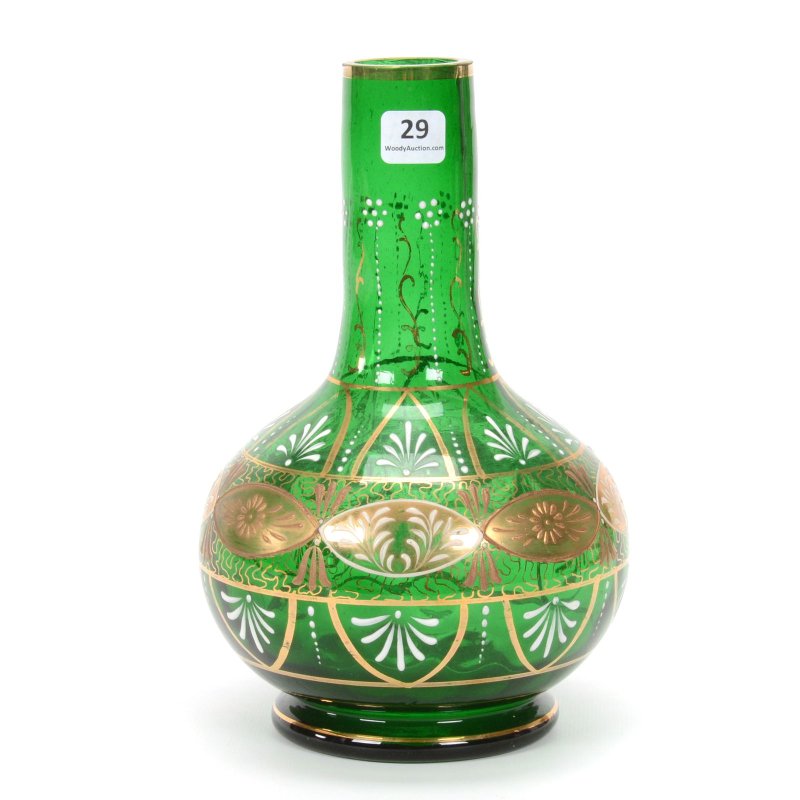 Vase, Emerald Green Art Glass, Decorated (1 of 3)