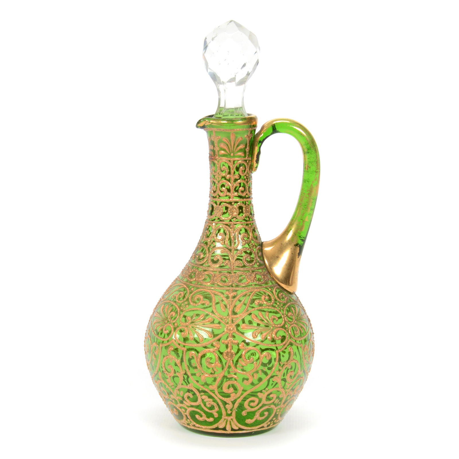 Cruet Bottle, Solid Green Art Glass, Decorated (1 of 4)