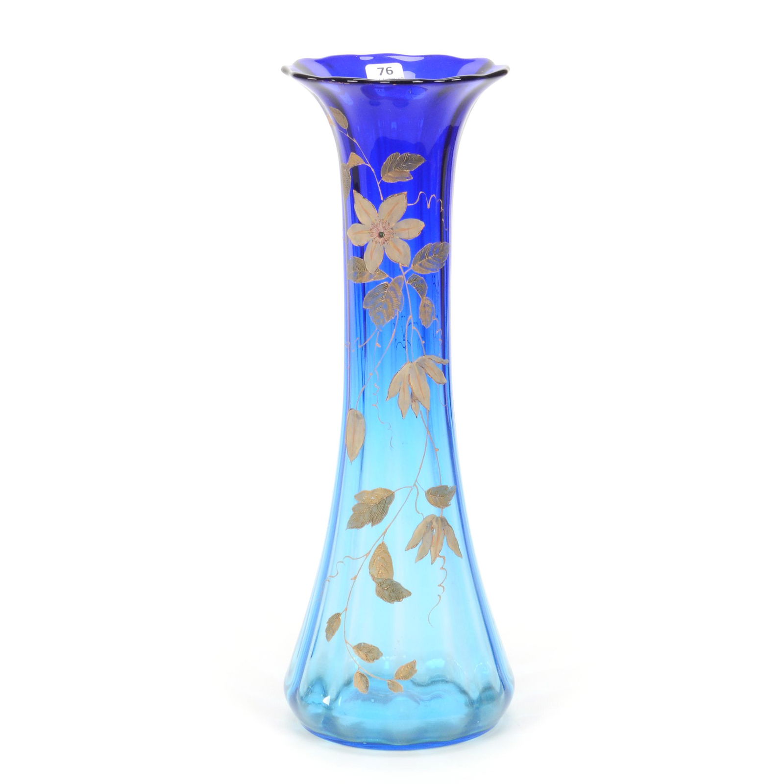 Vase, Cobalt Blue Shading To Blue Optic Rib Design (1 of 3)