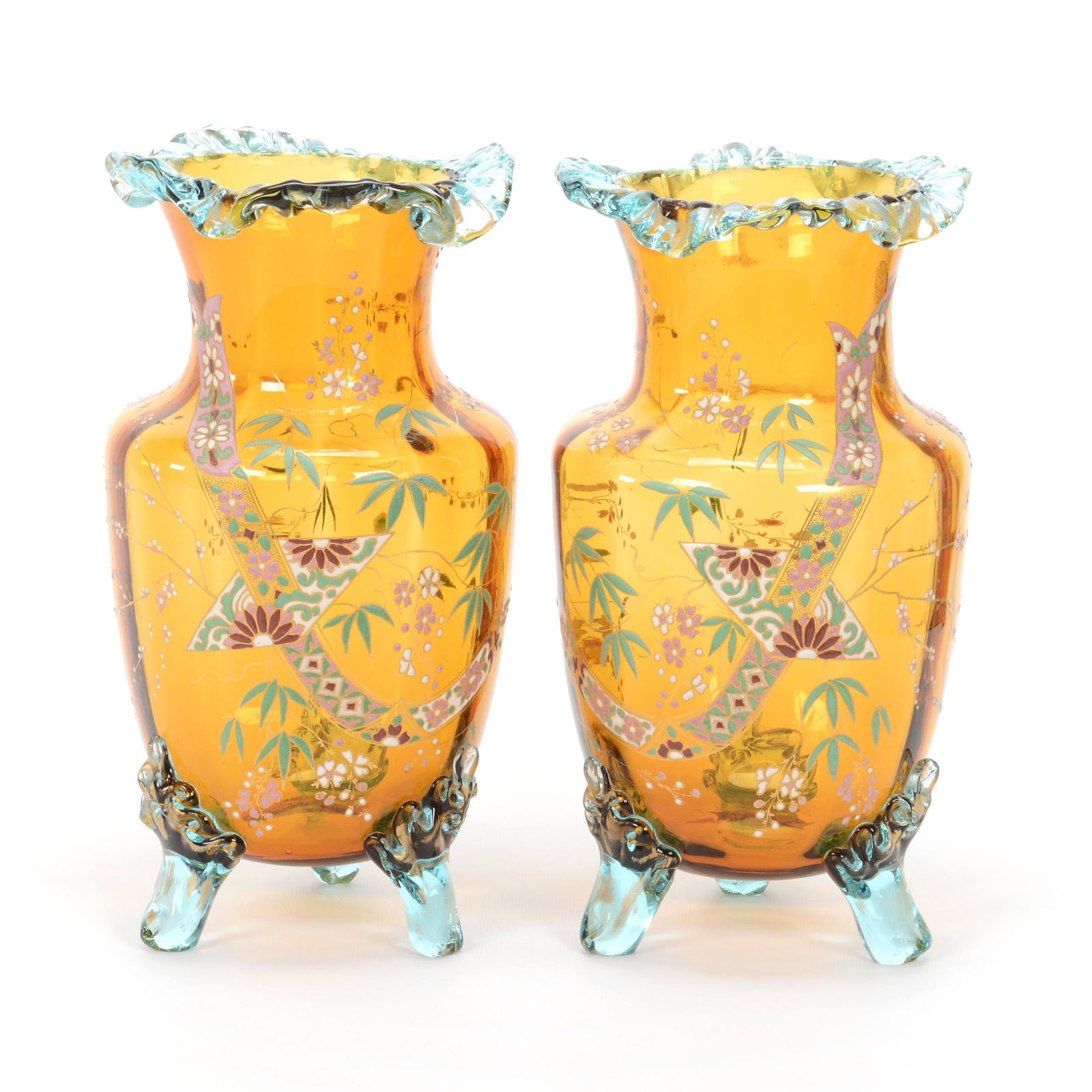 Pair Vases, Amber Art Glass, Optic Ribbed Body (1 of 4)
