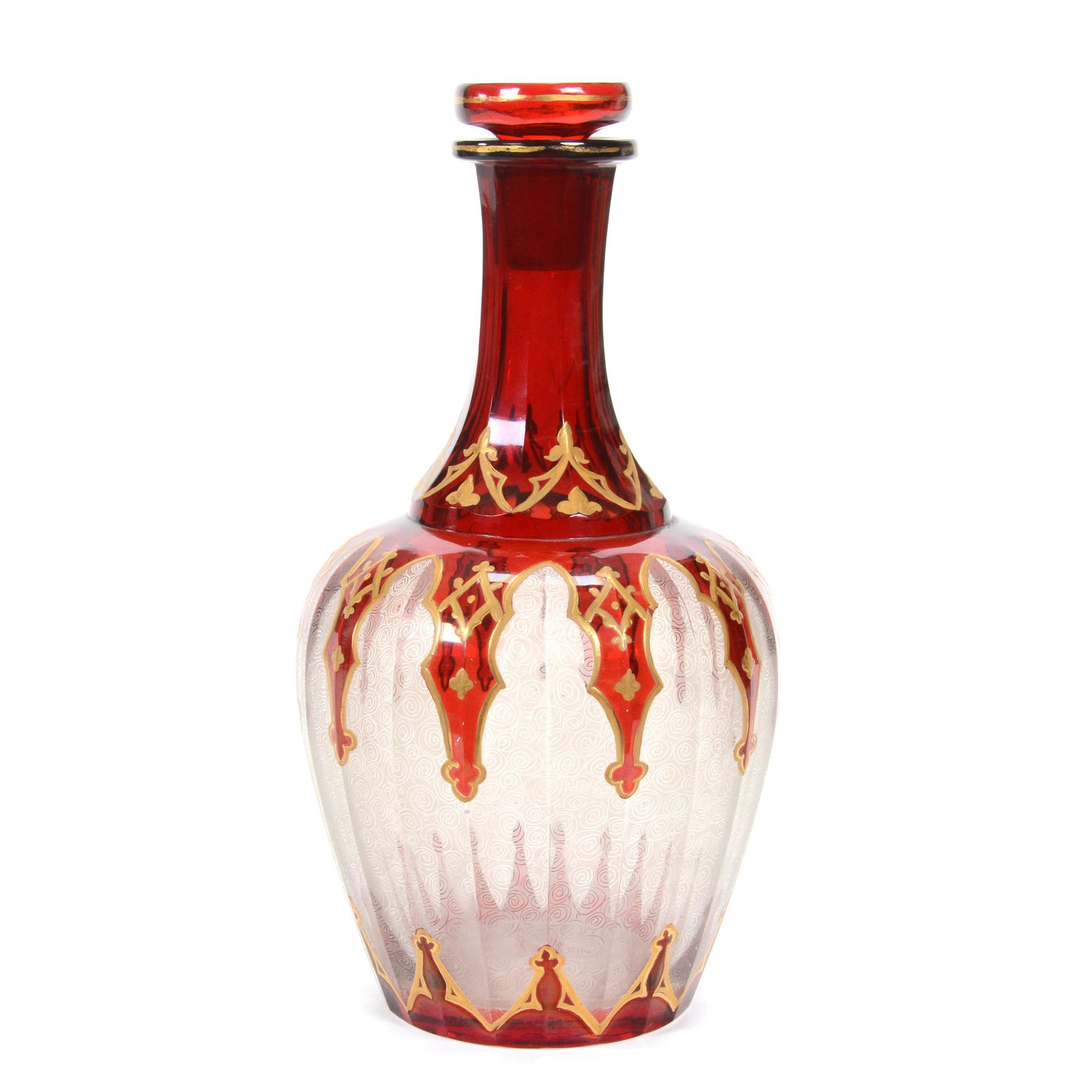 Decanter, Bohemian Ruby Flash Art Glass (1 of 3)