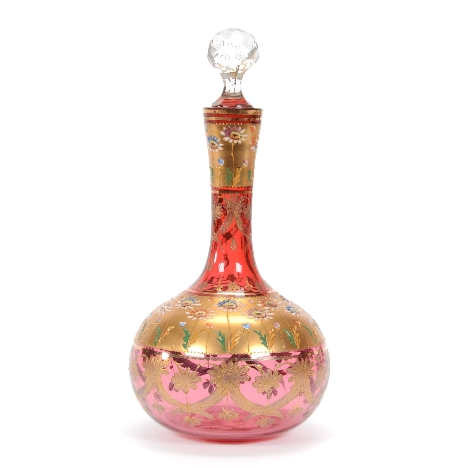 Decanter, Cranberry Art Glass, Decorated (1 of 3)