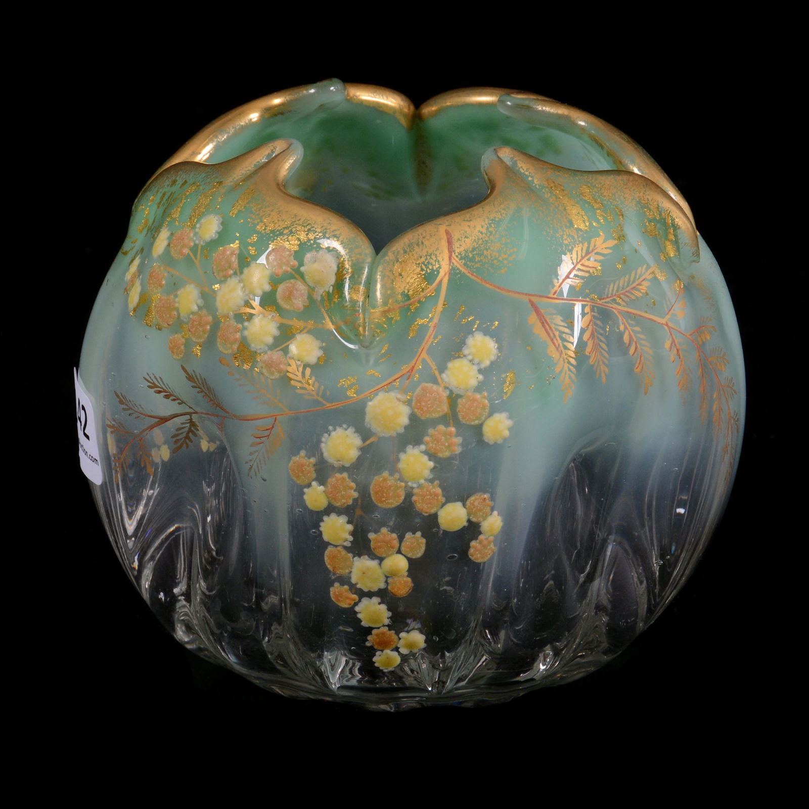 Rose Bowl, Art Glass Green Opal To Clear (1 of 3)
